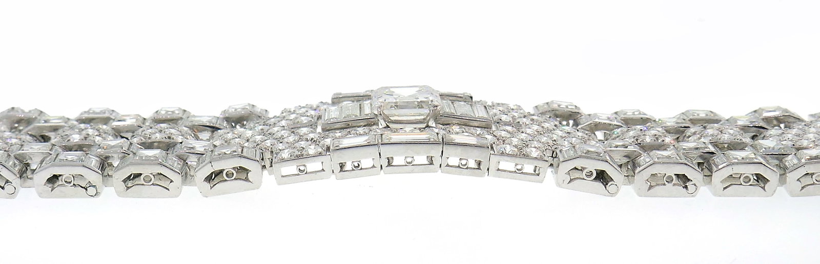 Art Deco Revival Diamond Platinum Bracelet, 1960s - 12