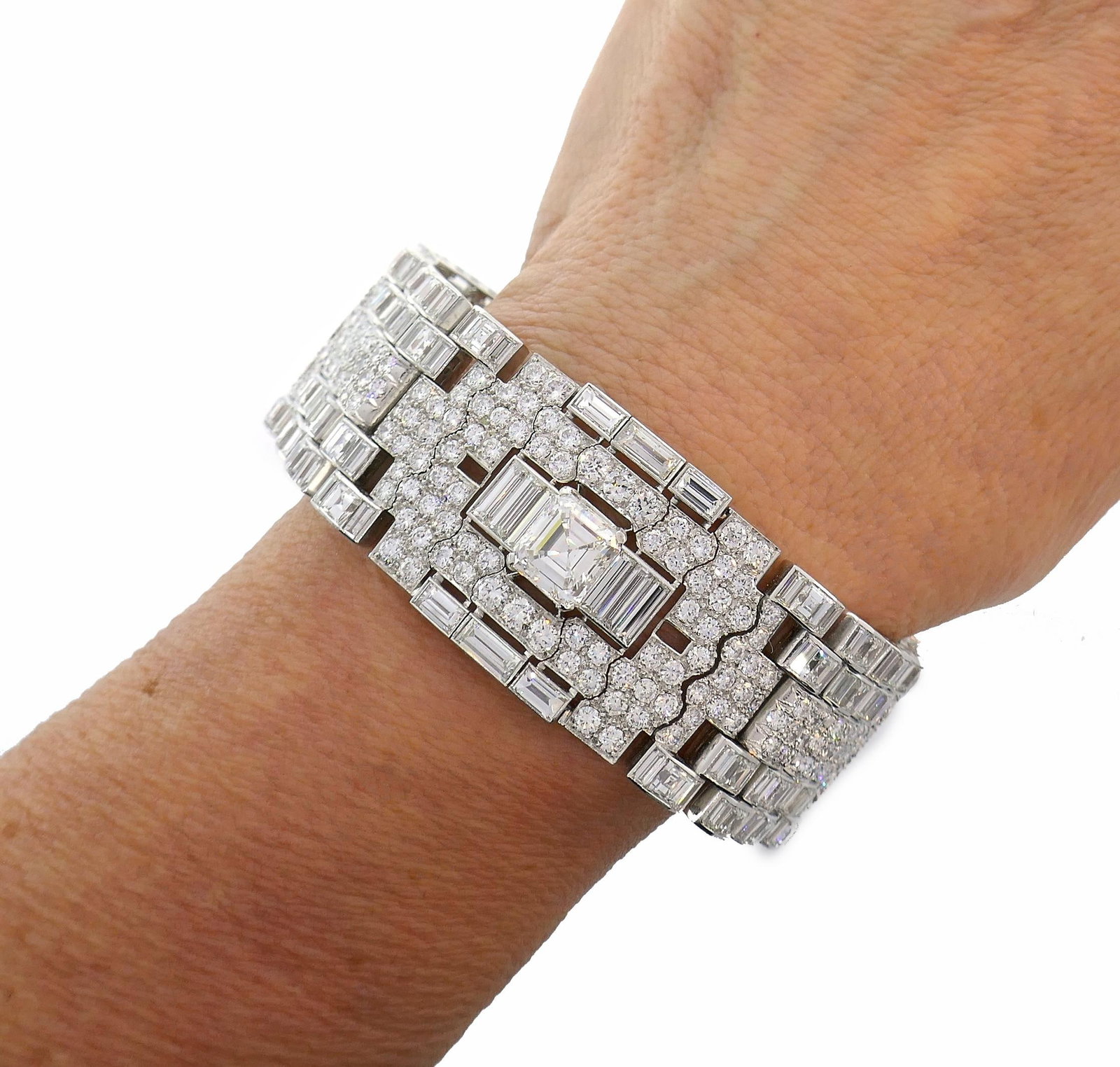 Art Deco Revival Diamond Platinum Bracelet, 1960s - 17