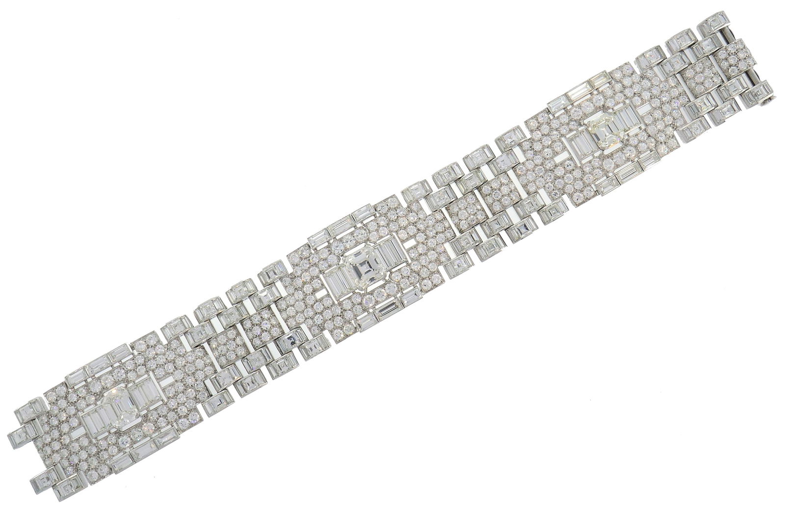 Art Deco Revival Diamond Platinum Bracelet, 1960s - 2