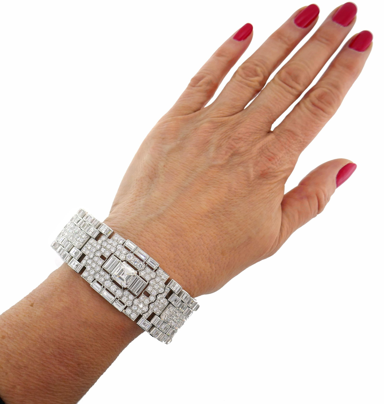 Art Deco Revival Diamond Platinum Bracelet, 1960s - 9