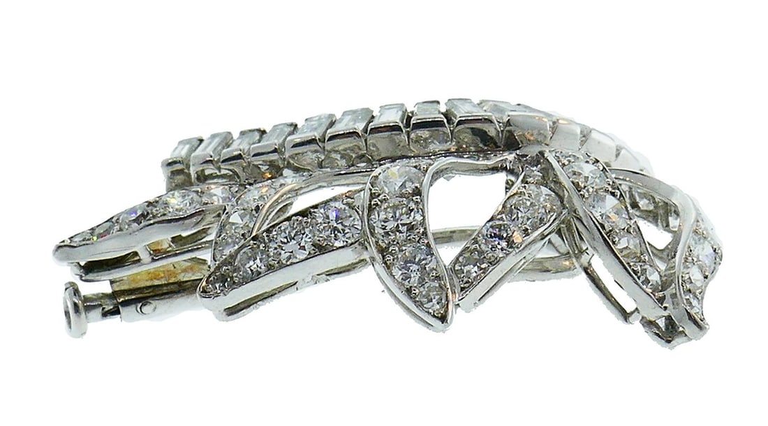 Vintage Cartier Monture Platinum Diamond Brooch Pin Clip - 3