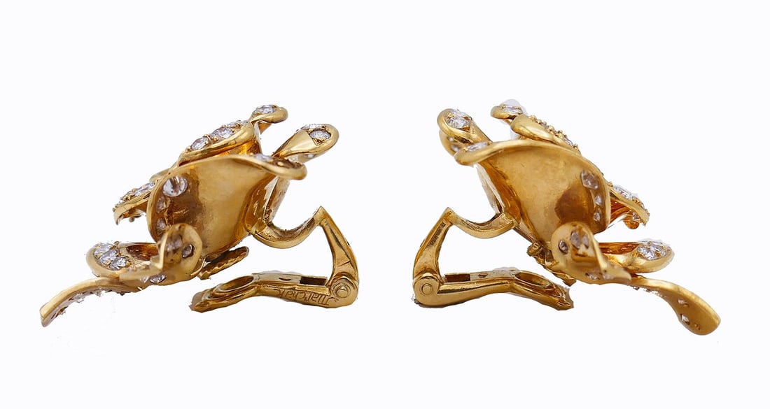 Vintage Marchak 18k Gold Diamond Clip-On Earrings - 20