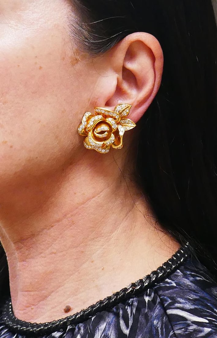 Vintage Marchak 18k Gold Diamond Clip-On Earrings - 6