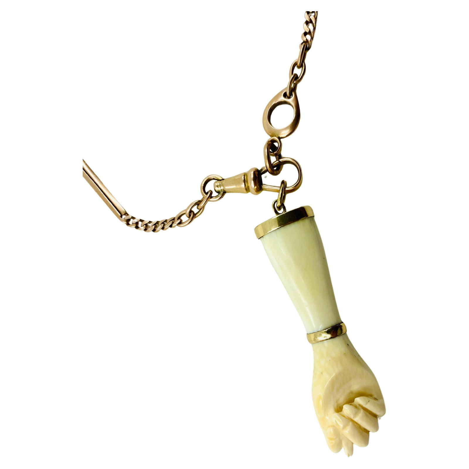 Victorian 10k Gold Chain Figa Pendant Necklace - 4