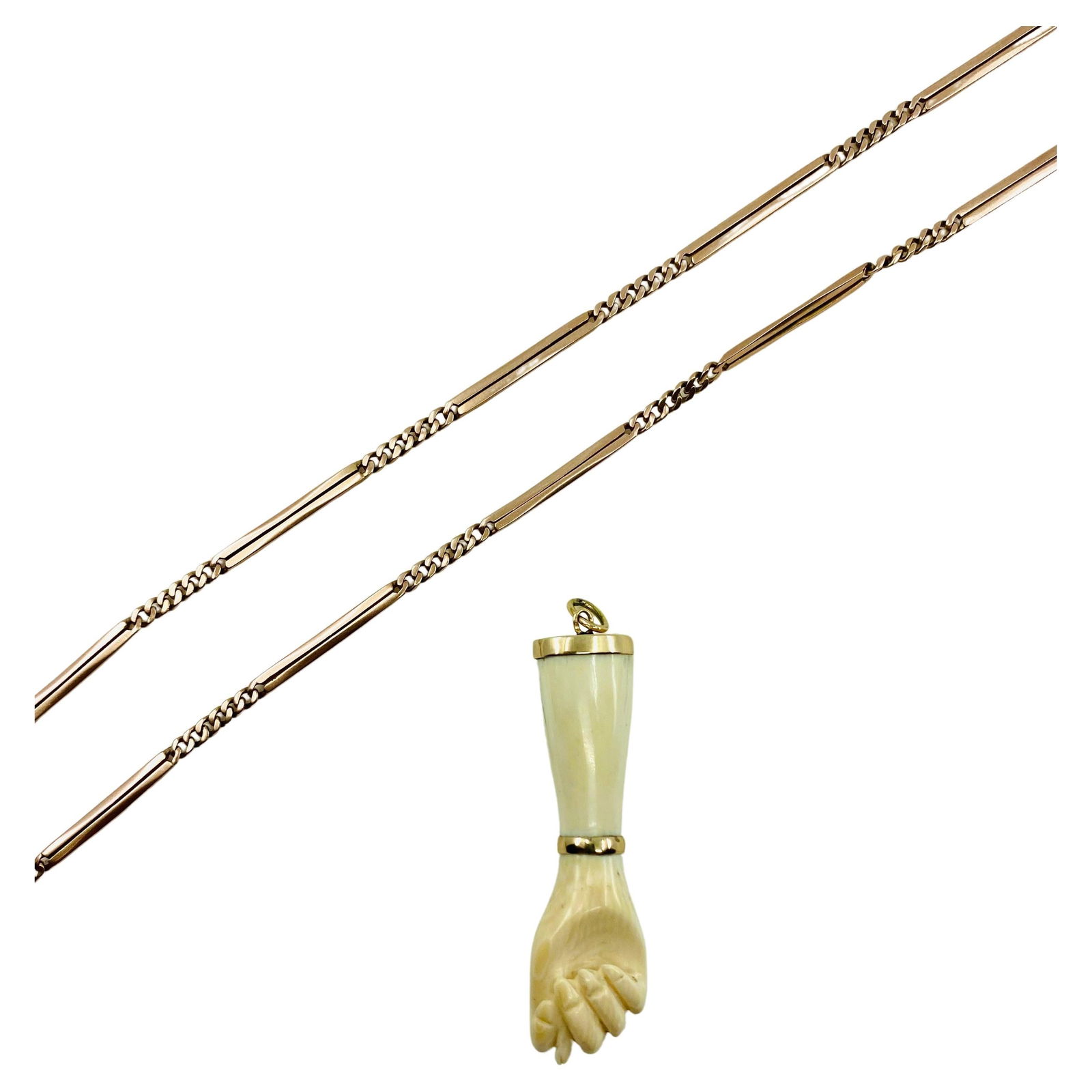 Victorian 10k Gold Chain Figa Pendant Necklace - 5