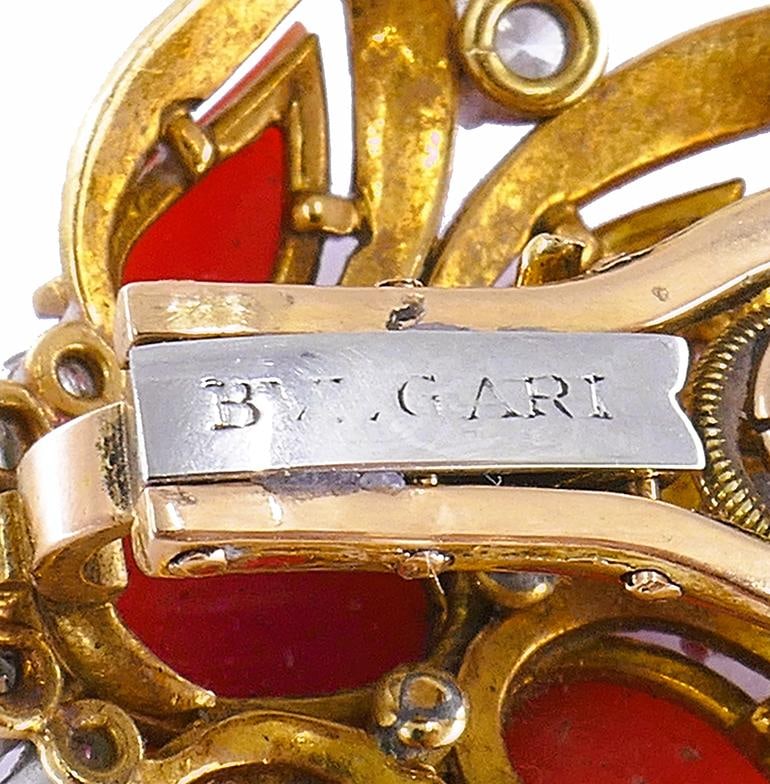 Vintage Bulgari Gold Platinum Earrings and Clip Brooches Set Coral Jewelry - 14
