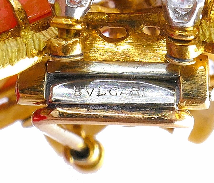 Vintage Bulgari Gold Platinum Earrings and Clip Brooches Set Coral Jewelry - 4
