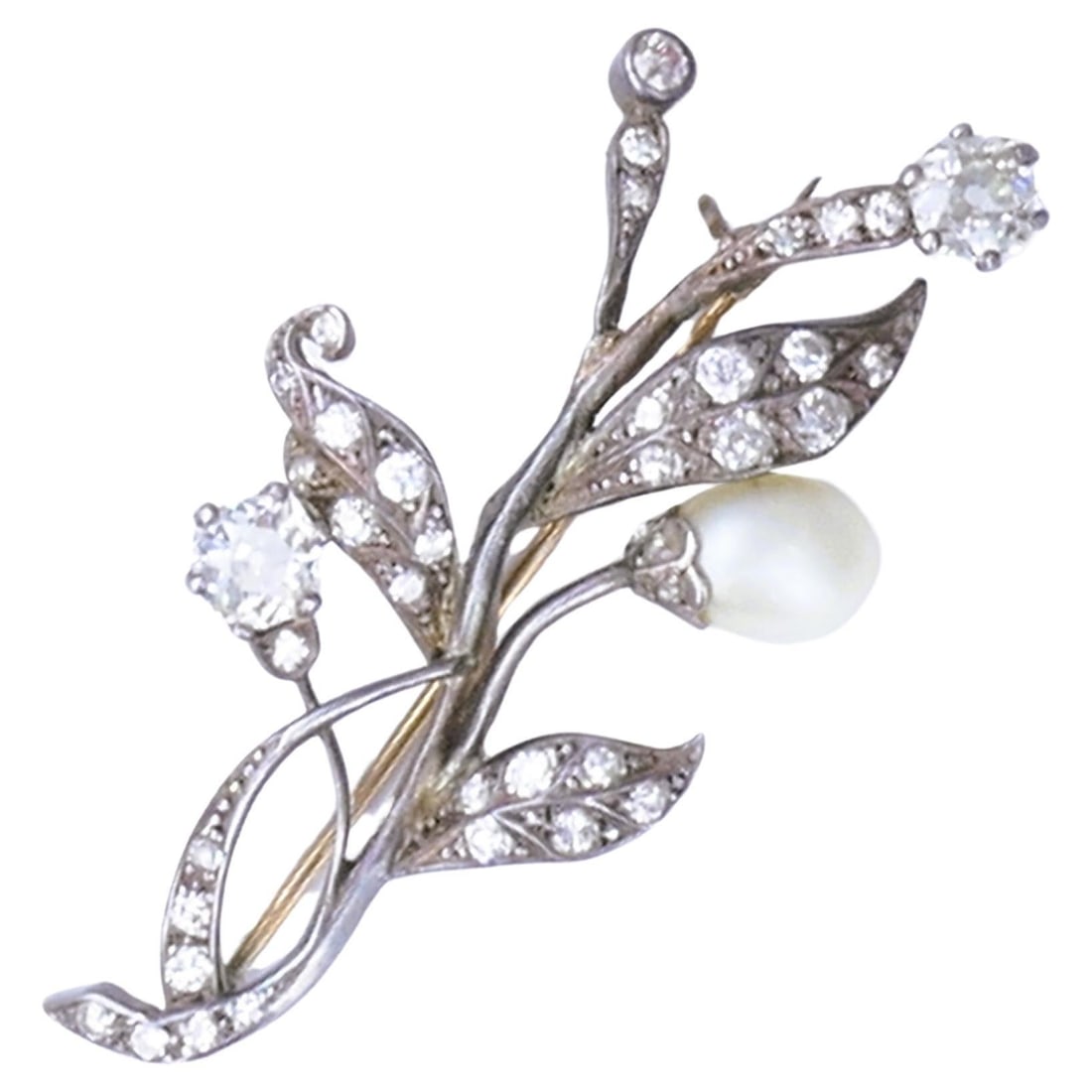 Georgian Era Silver Brooch Pearl Diamond 9k Gold Antique Jewelry - 13