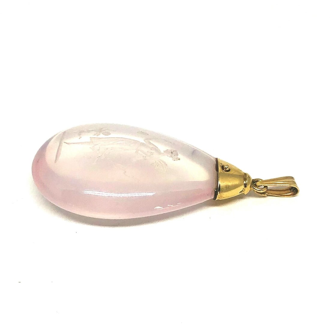 Vintage Carved Woman Rock Crystal Yellow Gold Pendant - 2