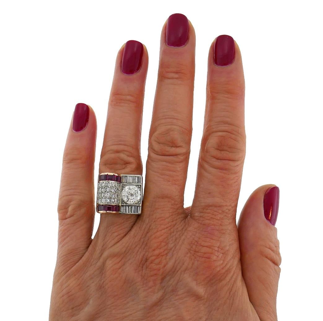 Jubilee Cut Diamond Ruby Gold Retro Ring - 8