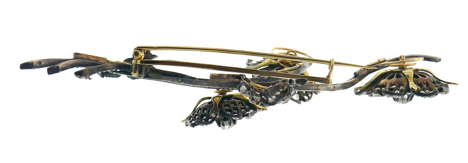 Victorian Diamond Tremblone Brooch French 18k Gold Silver Antique Clip Pin - 12