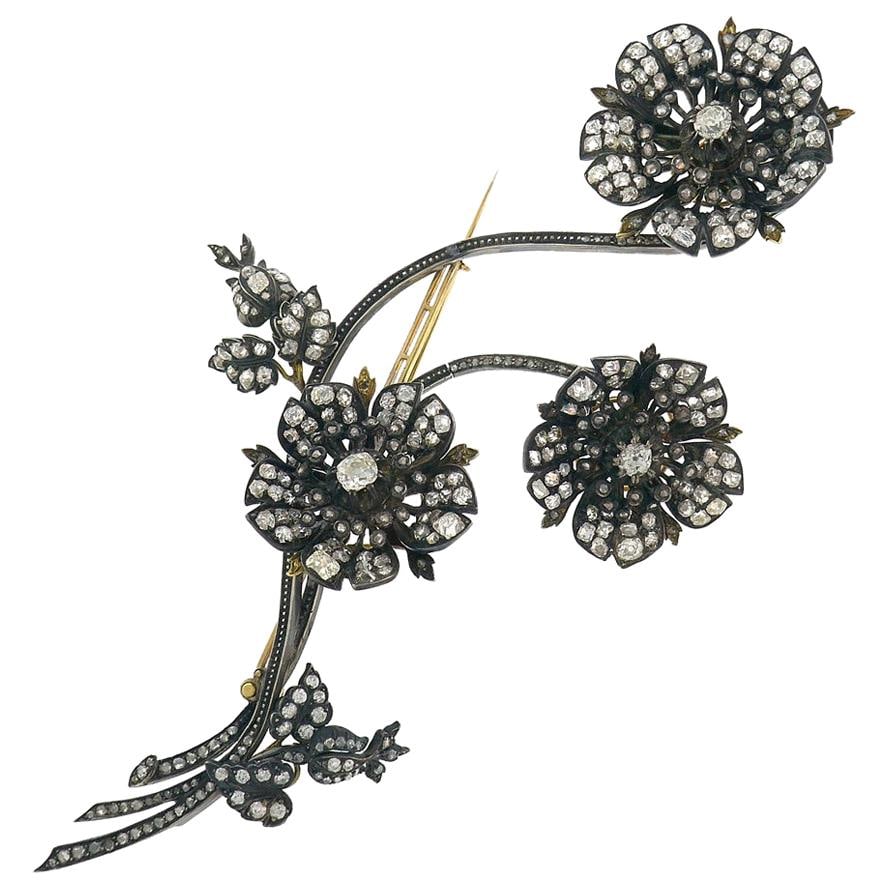 Victorian Diamond Tremblone Brooch French 18k Gold Silver Antique Clip Pin - 7
