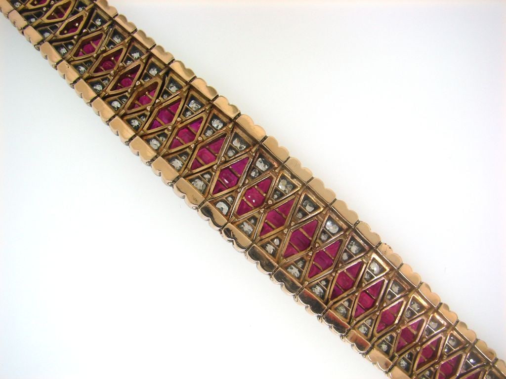 Antique Diamond Ruby Silver Rose Gold Bracelet, 1890s - 4