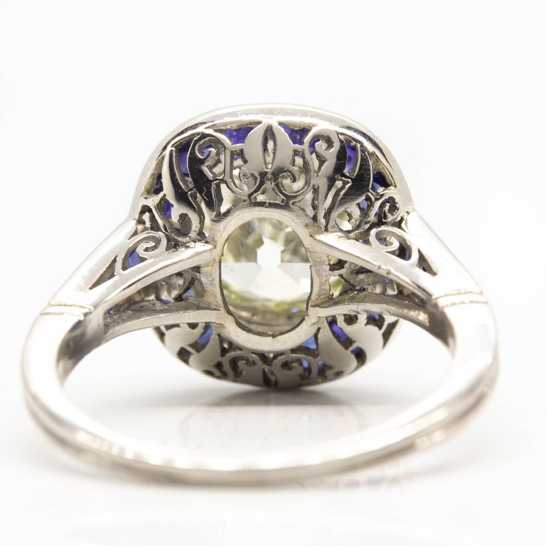Handmade Platinum EGL Certified Diamond and Sapphire Ring - 4