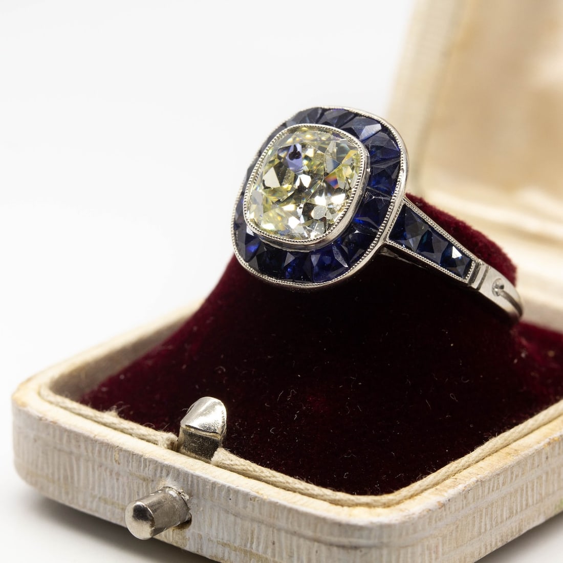 Handmade Platinum EGL Certified Diamond and Sapphire Ring - 7