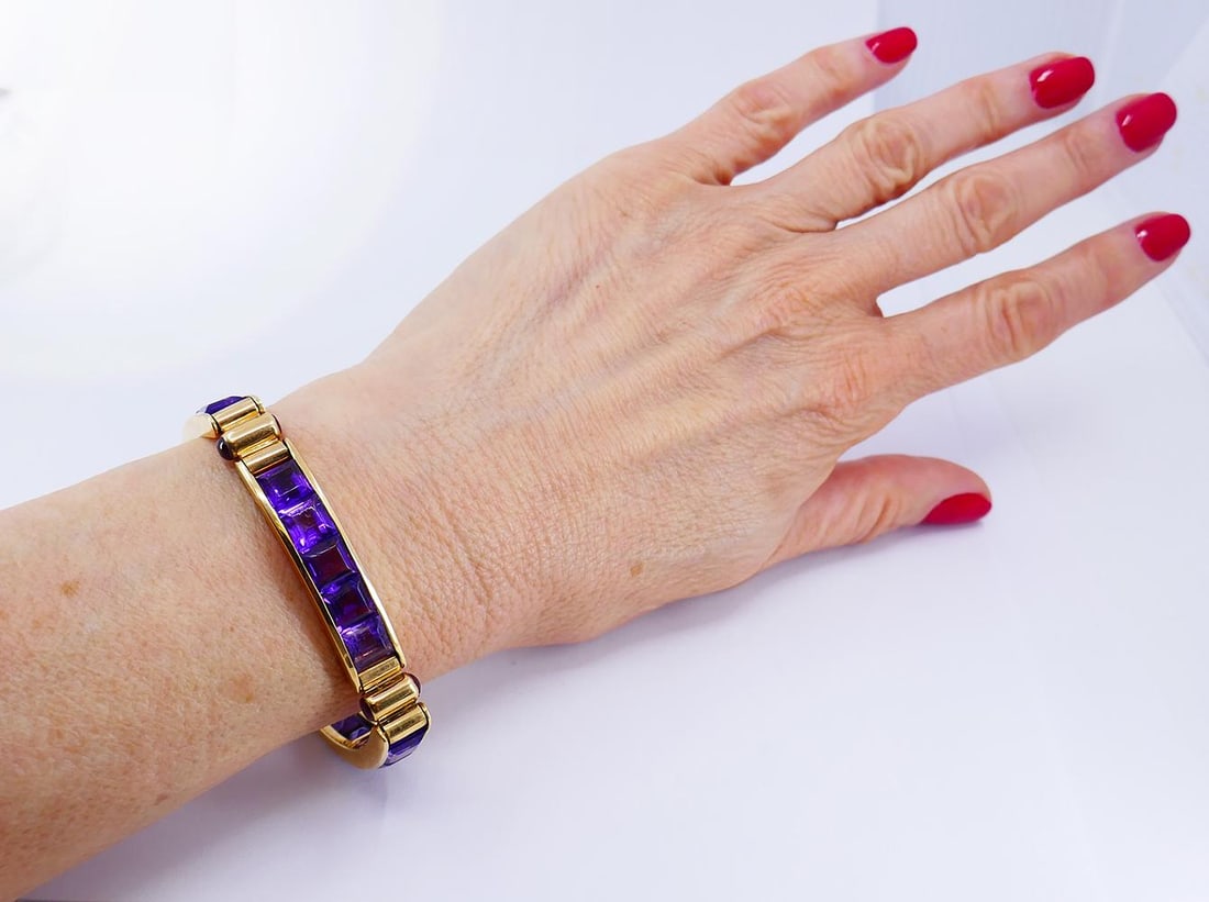 Vintage Bulgari Bracelet 18k Yellow Gold Amethyst Bvlgari Estate Jewelry - 17