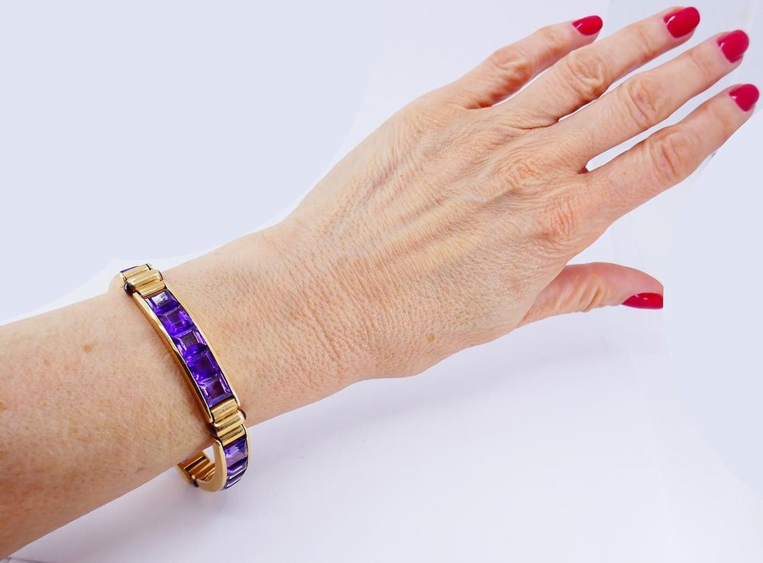 Vintage Bulgari Bracelet 18k Yellow Gold Amethyst Bvlgari Estate Jewelry - 2
