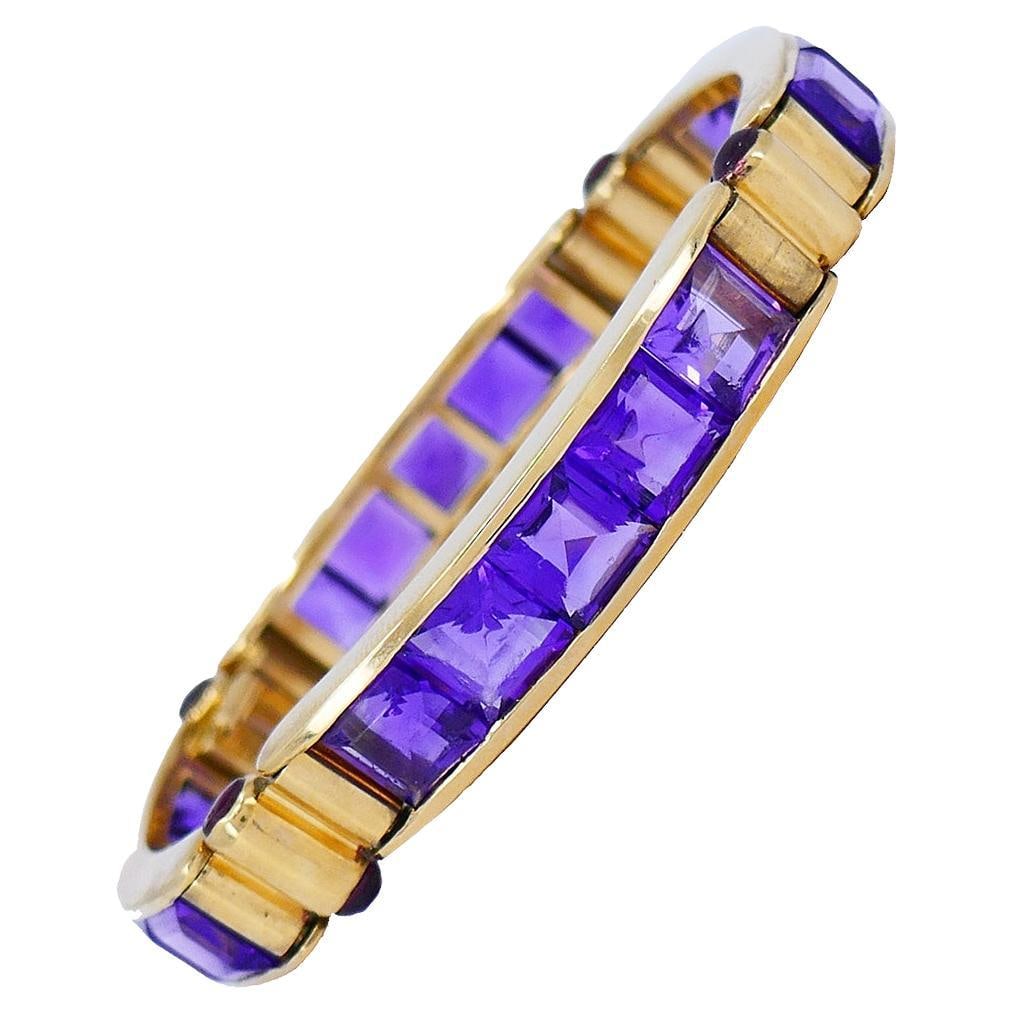 Vintage Bulgari Bracelet 18k Yellow Gold Amethyst Bvlgari Estate Jewelry - 7