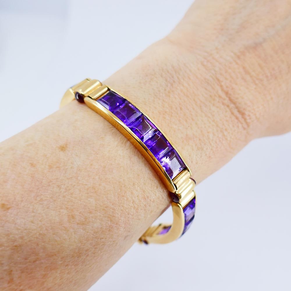 Vintage Bulgari Bracelet 18k Yellow Gold Amethyst Bvlgari Estate Jewelry - 9