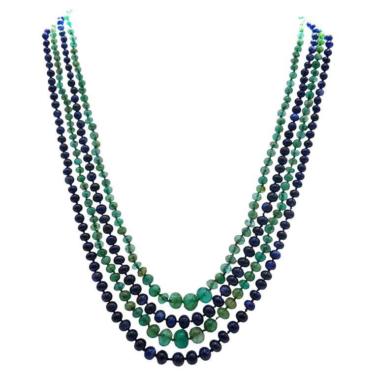 Art Deco Necklace Emerald Sapphire Bead with Diamond Opal Platinum Clasp - 7