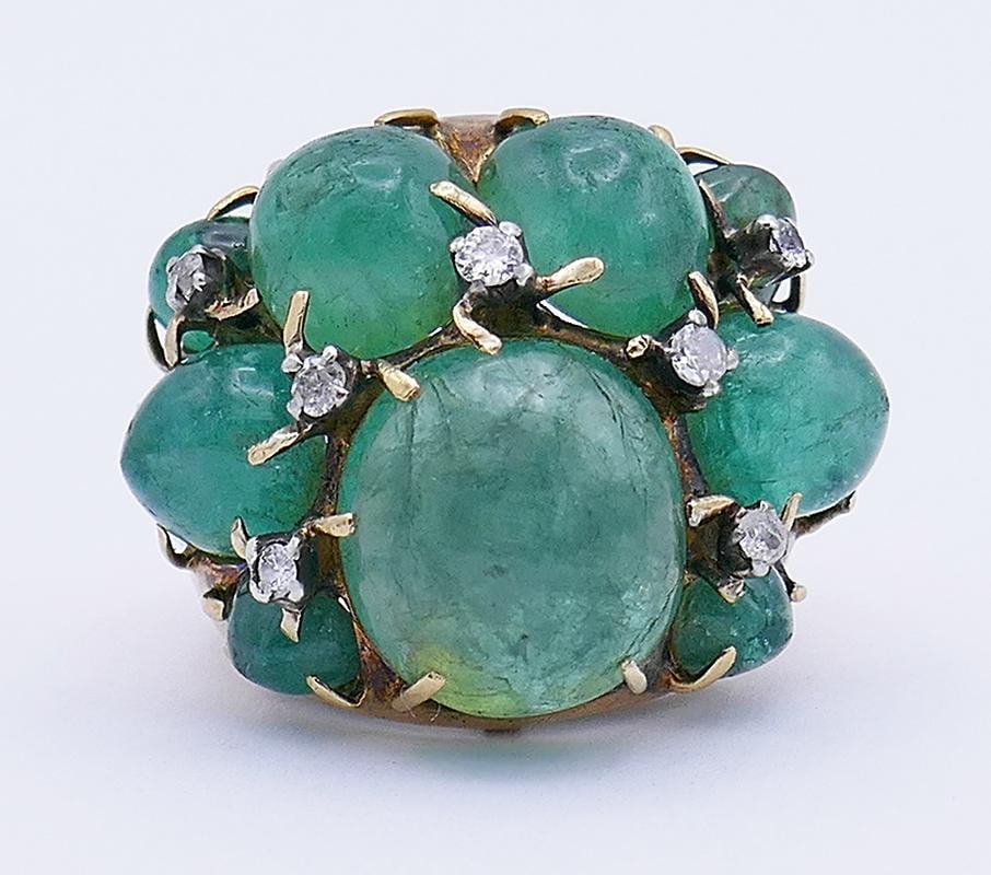 Vintage Ring 14k Gold Emerald Cocktail Estate Jewelry - 2