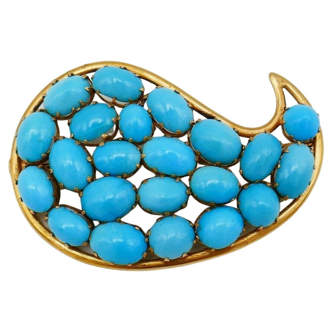 Vintage Turquoise Yellow Gold Pin Brooch - 2
