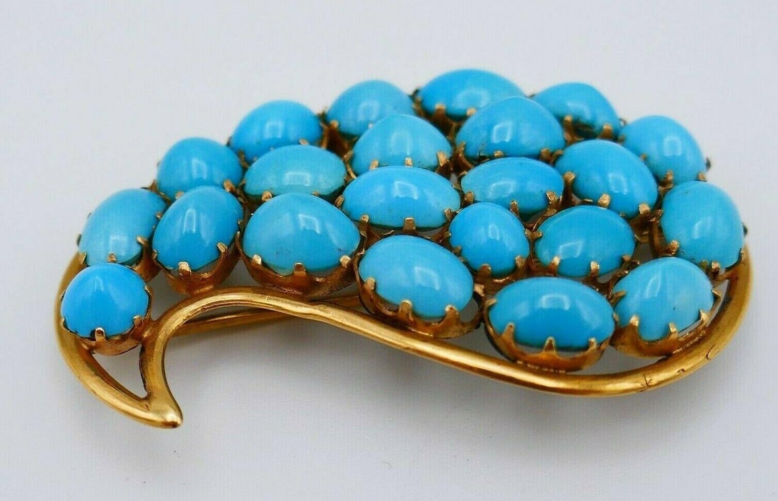 Vintage Turquoise Yellow Gold Pin Brooch - 5
