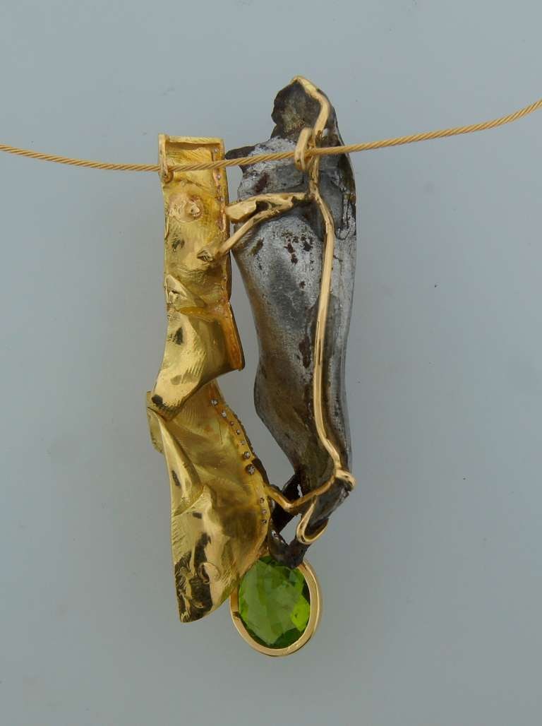 Thierry Vendome Peridot 18k Gold Pendant Necklace Diamond Decorative Metal - 4