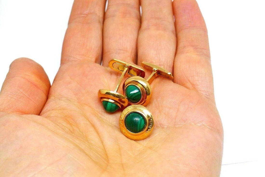 Chaumet Vintage Yellow Gold Malachite Cufflinks Tie Tack Set - 6