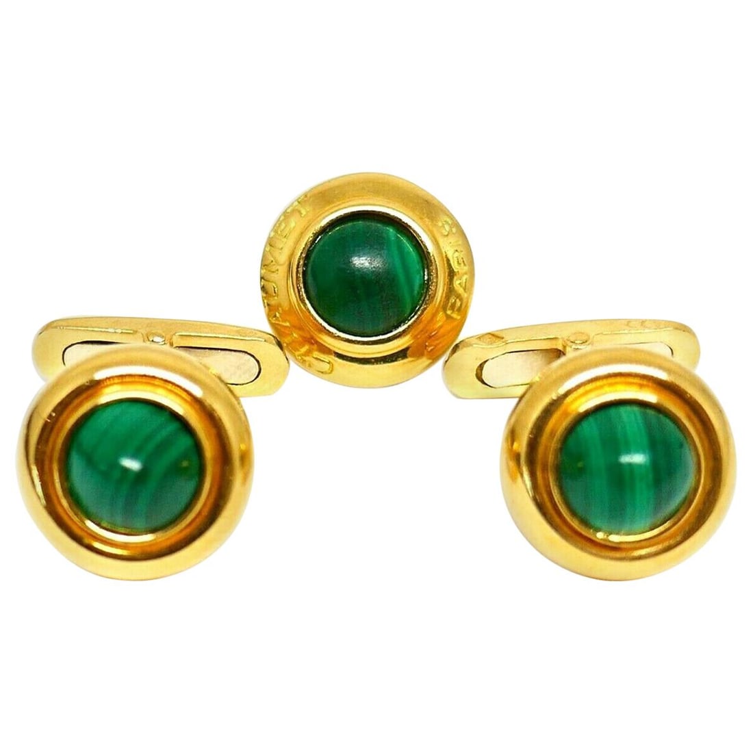 Chaumet Vintage Yellow Gold Malachite Cufflinks Tie Tack Set - 7