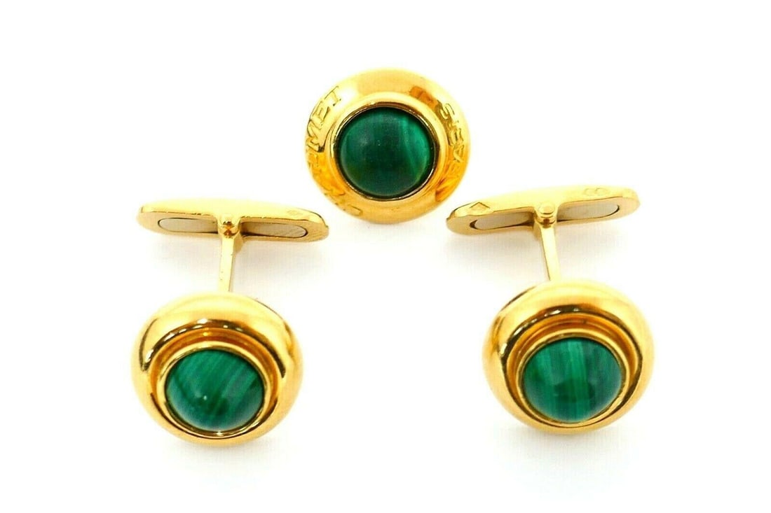 Chaumet Vintage Yellow Gold Malachite Cufflinks Tie Tack Set - 8