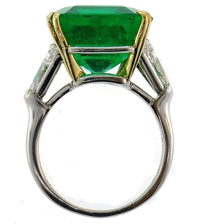 Vintage Harry Winston Emerald Diamond Platinum Ring 14.04 Carat Colombian AGL - 2