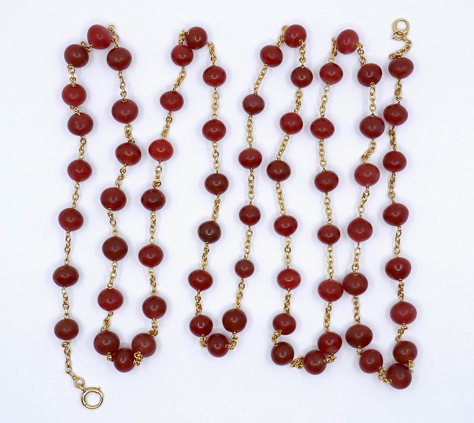 1950s French Carnelian Beaded 18k Gold Chain Necklace - 17