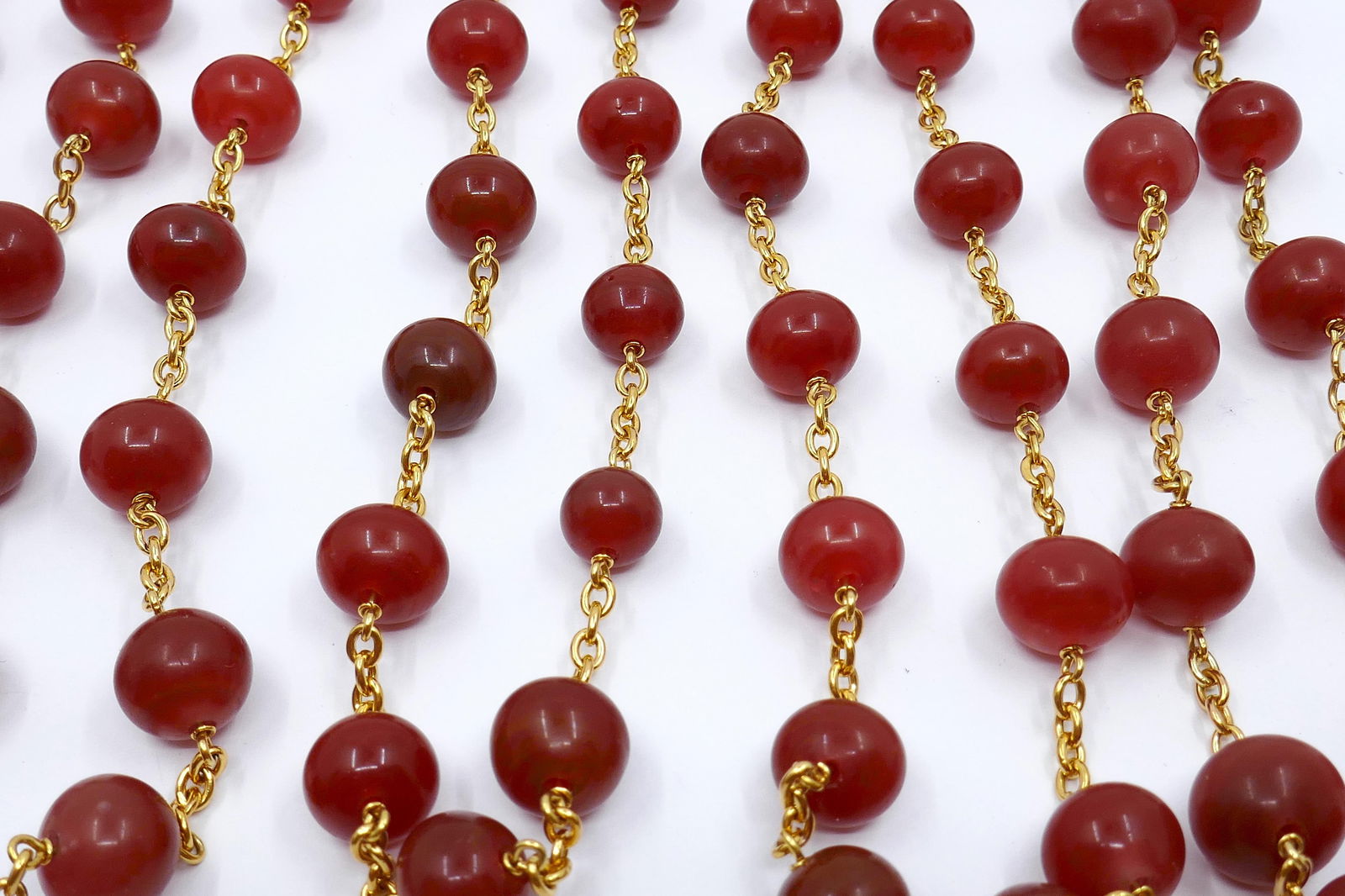 1950s French Carnelian Beaded 18k Gold Chain Necklace - 2