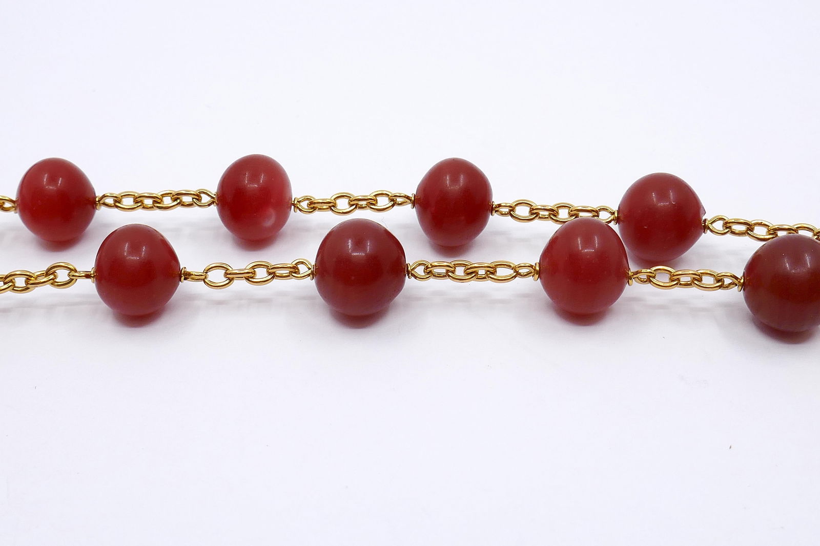 1950s French Carnelian Beaded 18k Gold Chain Necklace - 4