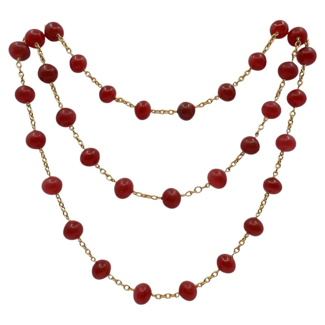 1950s French Carnelian Beaded 18k Gold Chain Necklace - 7
