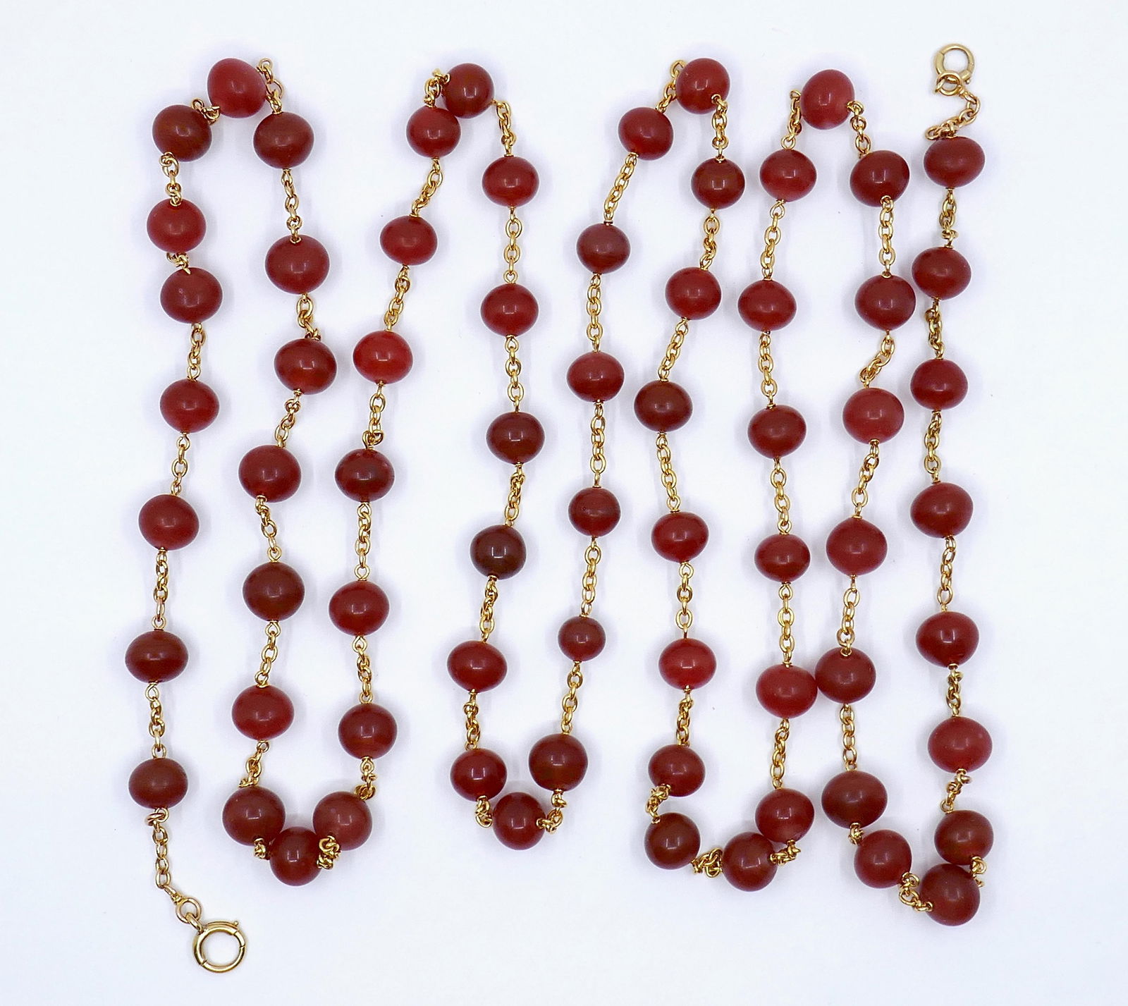1950s French Carnelian Beaded 18k Gold Chain Necklace - 9