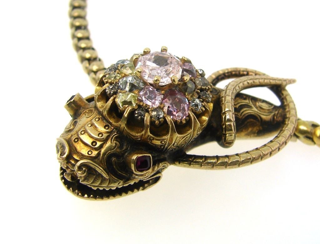 Antique Natural Fancy Color Diamond Snake Necklace - 2