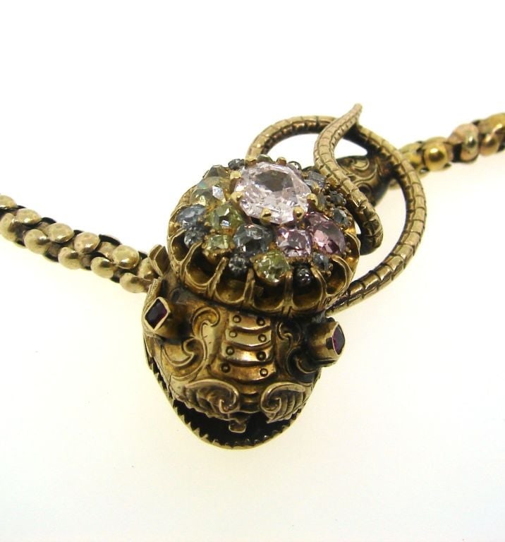 Antique Natural Fancy Color Diamond Snake Necklace - 3