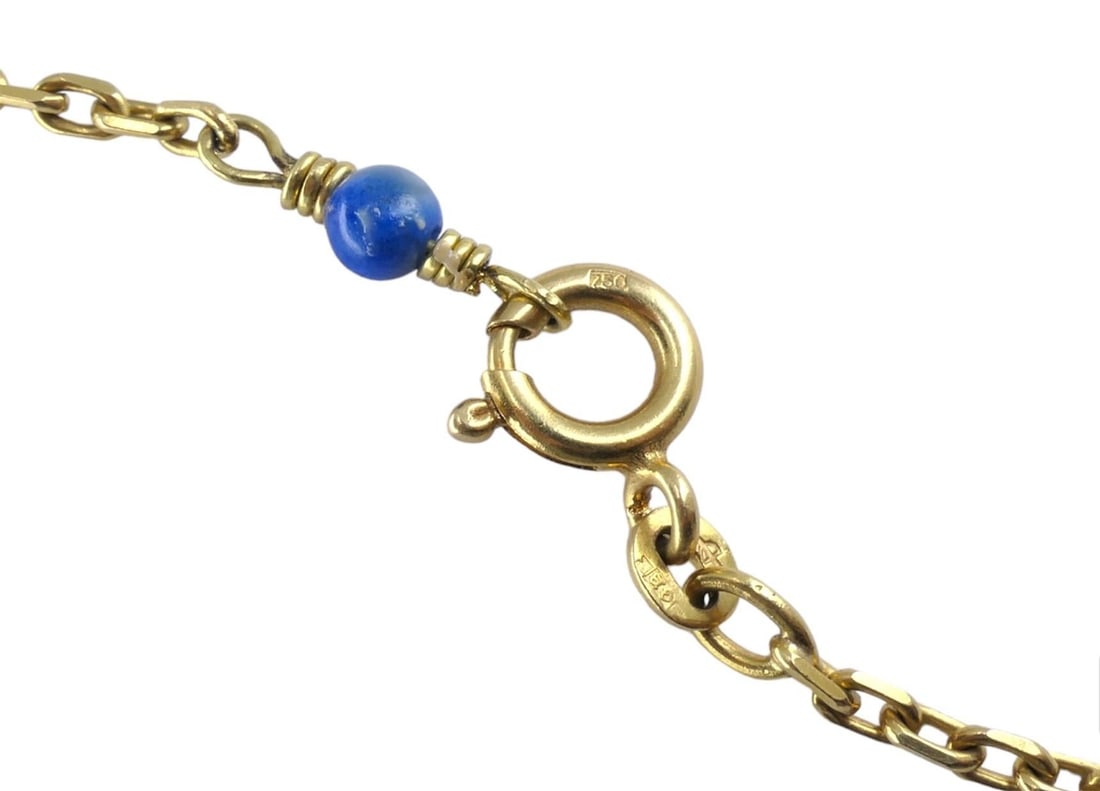 Vintage Mouawad 18k Gold Lapis Lazuli Chain Necklace - 13