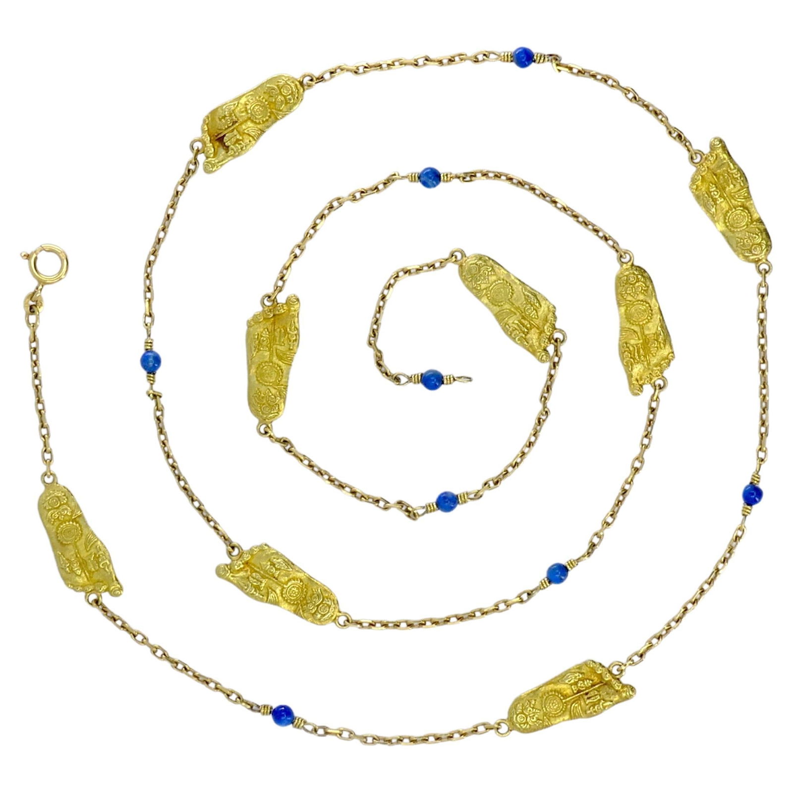 Vintage Mouawad 18k Gold Lapis Lazuli Chain Necklace - 7