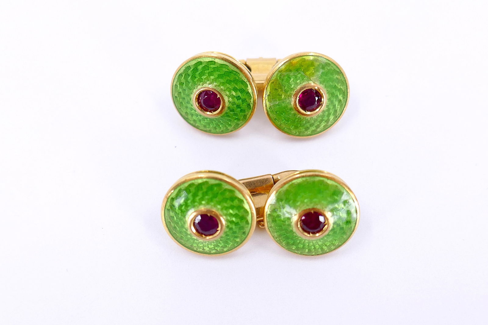 French Guilloche Enamel Ruby Cuff links - 3