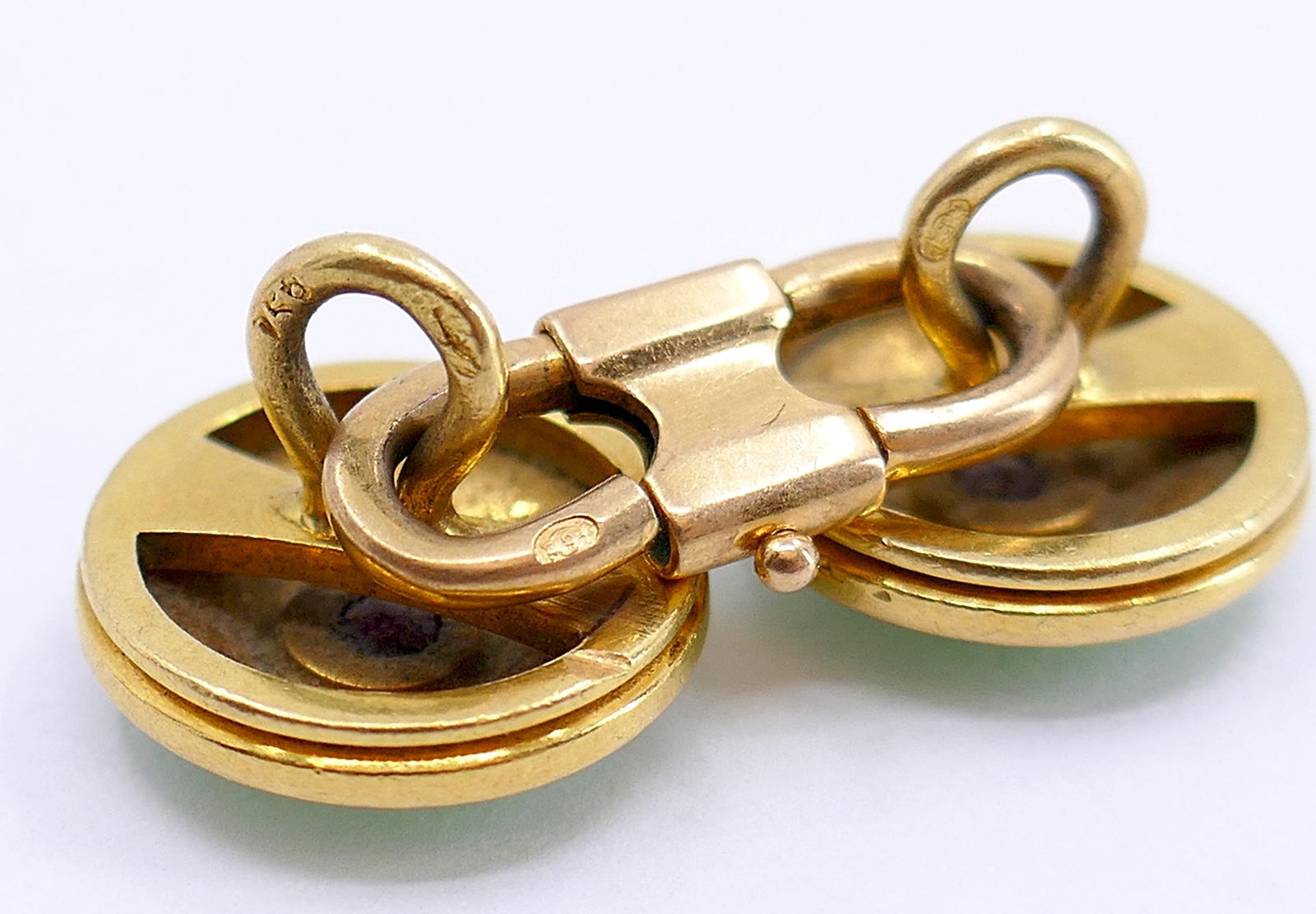 French Guilloche Enamel Ruby Cuff links - 5