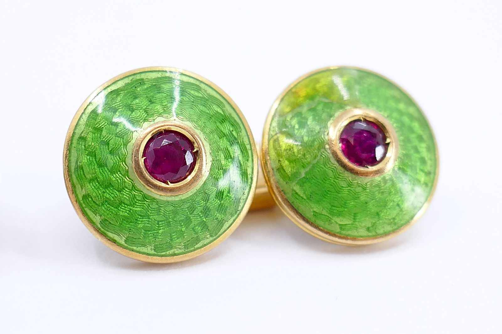 French Guilloche Enamel Ruby Cuff links - 8