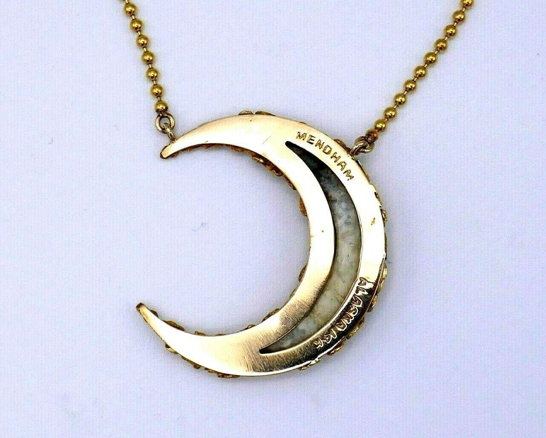 Antique Alaskan 14k Yellow Gold Horn Medham Crescent Necklace - 12