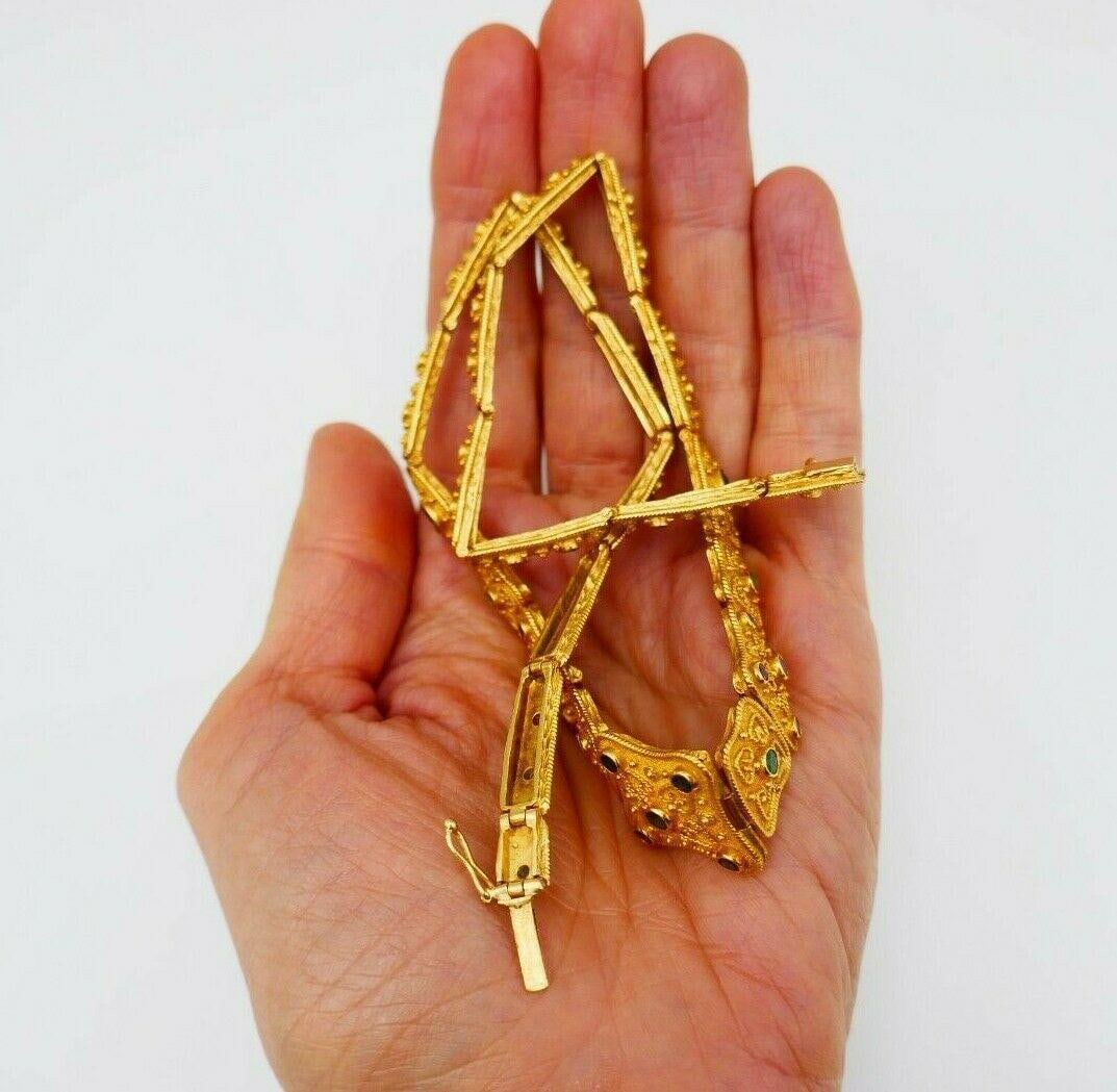 Vintage Textured Yellow Gold Gemstones Collar Necklace - 6