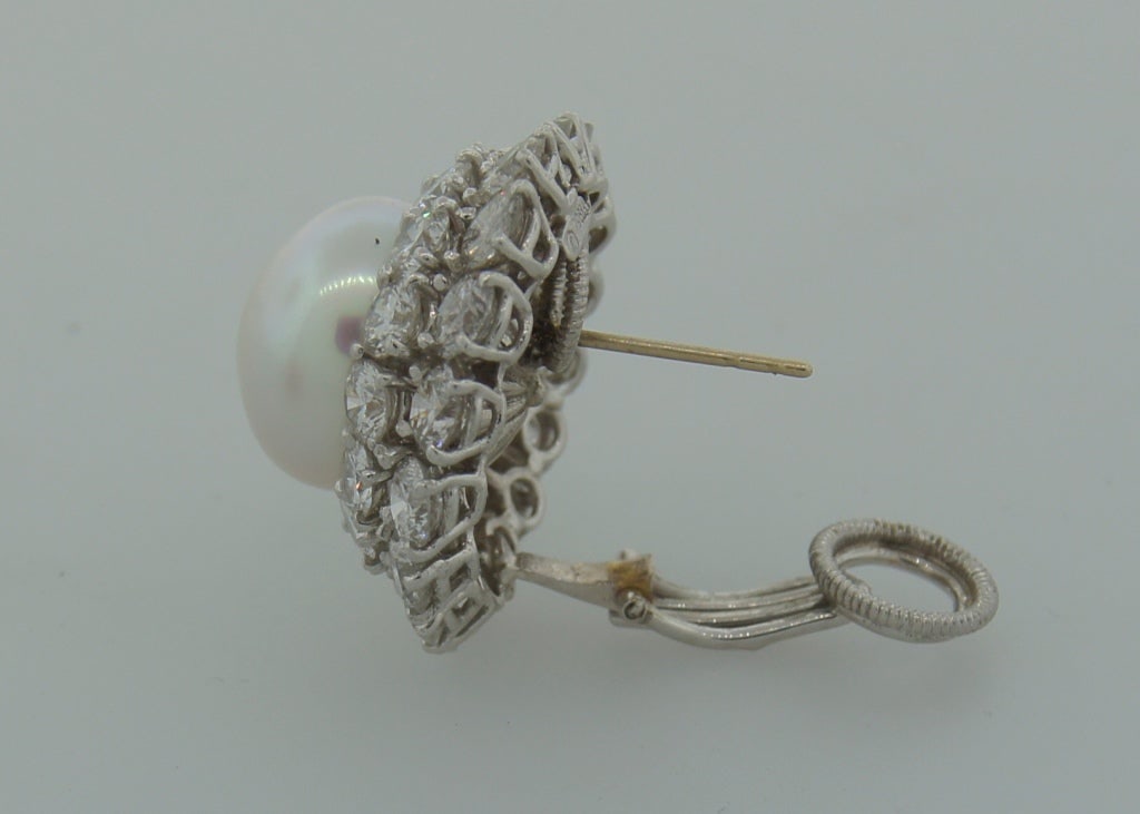 Harry Winston Pearl Diamond & Platinum Earrings - 4