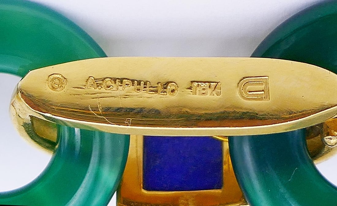 Vintage Aldo Cipullo Necklace 18k Gold Chrysoprase Lapis Lazuli Estate Jewelry - 10