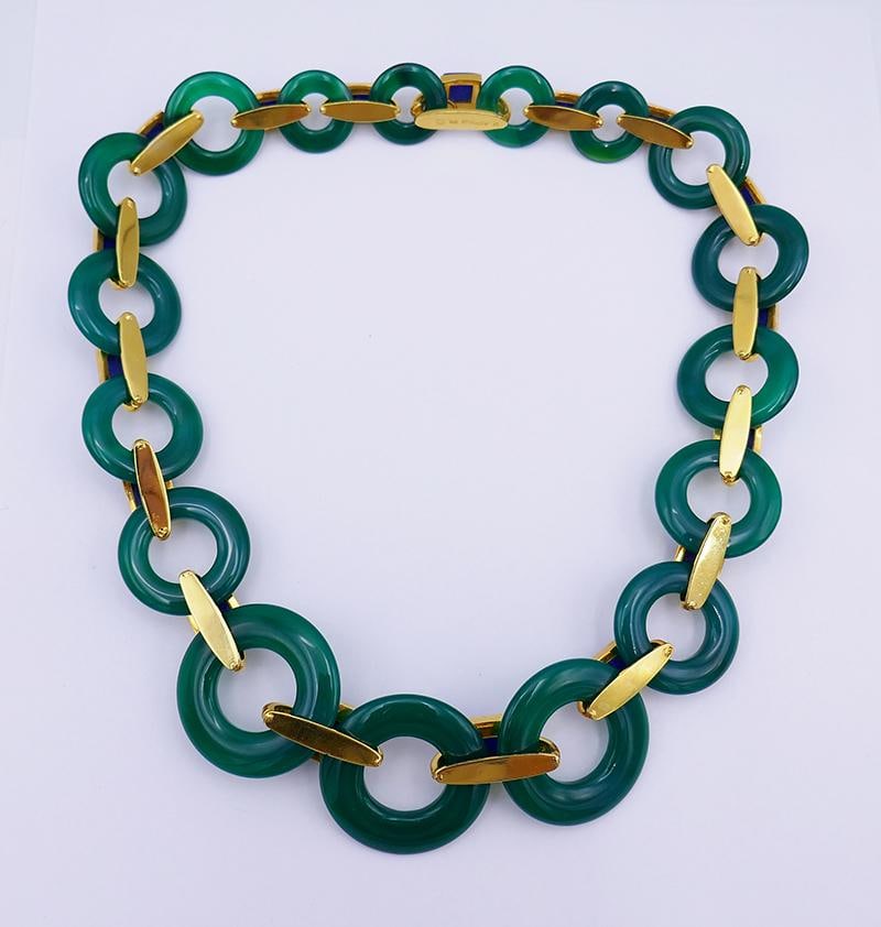 Vintage Aldo Cipullo Necklace 18k Gold Chrysoprase Lapis Lazuli Estate Jewelry - 13