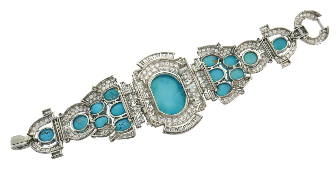Vintage Trabert & Hoeffer-Mauboussin Bracelet Platinum Persian Turquoise Diamond - 5